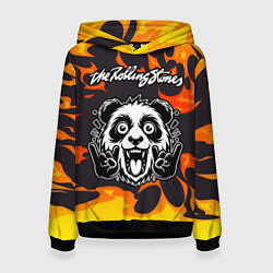 Толстовка-худи женская Rolling Stones рок панда и огонь, цвет: 3D-черный