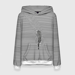 Толстовка-худи женская Зебра плывущая в полосках, цвет: 3D-белый