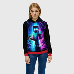 Толстовка-худи женская Minecraft - neon character ai art, цвет: 3D-красный — фото 2