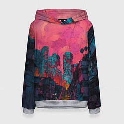 Толстовка-худи женская Абстрактный город в неоновых цветах, цвет: 3D-меланж