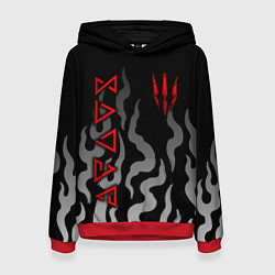 Толстовка-худи женская Ведьмак- языки пламени, цвет: 3D-красный