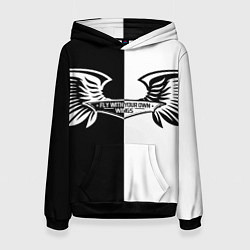 Толстовка-худи женская Крылья в стиле инь и ян - fly with your open wings, цвет: 3D-черный