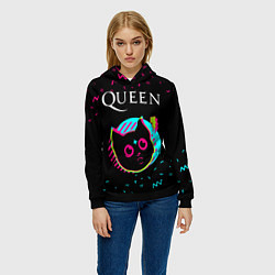 Толстовка-худи женская Queen - rock star cat, цвет: 3D-черный — фото 2
