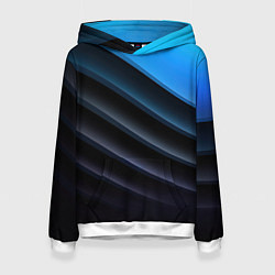 Толстовка-худи женская Геометрическая синяя абстракция на черном фоне мин, цвет: 3D-белый