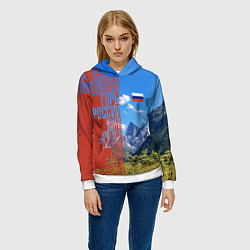 Толстовка-худи женская Горы России с флагом, цвет: 3D-белый — фото 2