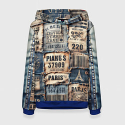 Толстовка-худи женская Пэчворк джинсы из Парижа, цвет: 3D-синий