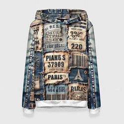 Толстовка-худи женская Пэчворк джинсы из Парижа, цвет: 3D-белый