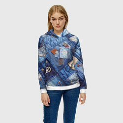 Толстовка-худи женская Vanguard jeans patchwork - ai art, цвет: 3D-белый — фото 2