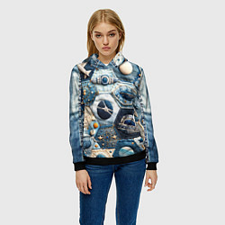 Толстовка-худи женская Пэчворк с авиацией, цвет: 3D-черный — фото 2