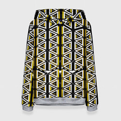 Толстовка-худи женская Жёлто-белые треугольники на чёрном фоне, цвет: 3D-меланж