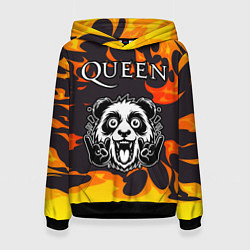 Толстовка-худи женская Queen рок панда и огонь, цвет: 3D-черный