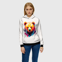 Толстовка-худи женская Мишка в городе: голова медведя на фоне красочного, цвет: 3D-черный — фото 2