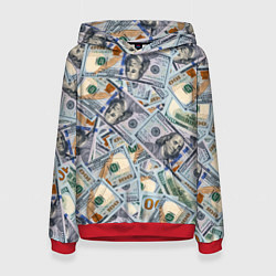 Толстовка-худи женская Банкноты сто долларов, цвет: 3D-красный