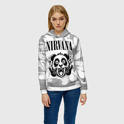 Толстовка-худи женская Nirvana рок панда на светлом фоне, цвет: 3D-белый — фото 2