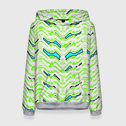 Толстовка-худи женская Агрессивный бело-зелёный паттерн, цвет: 3D-меланж