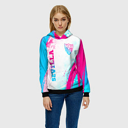 Толстовка-худи женская Sevilla neon gradient style вертикально, цвет: 3D-черный — фото 2