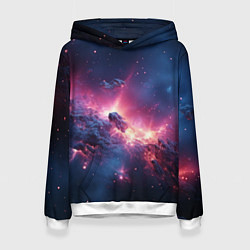Толстовка-худи женская Взрыв в космосе, цвет: 3D-белый