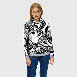 Толстовка-худи женская Абстрактная черно-белая, цвет: 3D-меланж — фото 2