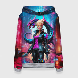 Толстовка-худи женская Барби и дракон - киберпанк нейросеть, цвет: 3D-меланж