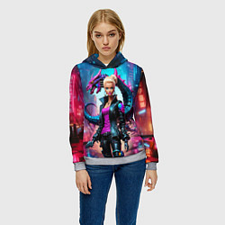 Толстовка-худи женская Барби и дракон - киберпанк нейросеть, цвет: 3D-меланж — фото 2