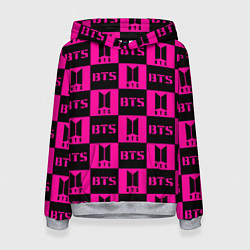 Толстовка-худи женская BTS pattern pink logo, цвет: 3D-меланж