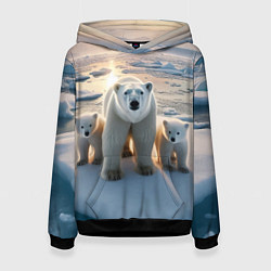 Толстовка-худи женская Polar bear with her cubs - ai art, цвет: 3D-черный
