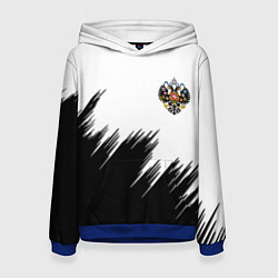 Толстовка-худи женская Герб РФ просто краски, цвет: 3D-синий
