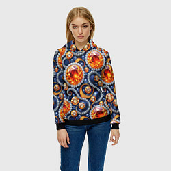 Толстовка-худи женская Ювелирные украшение с золотом и бриллиантом паттер, цвет: 3D-черный — фото 2