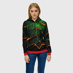 Толстовка-худи женская Неоновая яркая геометрическая абстракция со светом, цвет: 3D-красный — фото 2