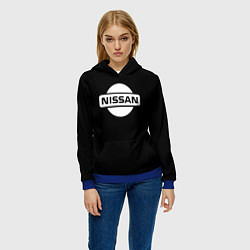 Толстовка-худи женская Nissan logo white, цвет: 3D-синий — фото 2