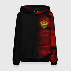 Толстовка-худи женская Герб РФ камуфляжная тексткура, цвет: 3D-черный