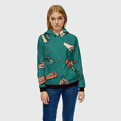 Толстовка-худи женская Предметы для путешествий, транспорт, цвет: 3D-черный — фото 2