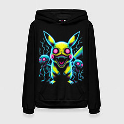 Толстовка-худи женская Pikachu and skeletons - neon glow ai art, цвет: 3D-черный