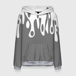 Толстовка-худи женская Потеки белой краски на сером фоне, цвет: 3D-меланж