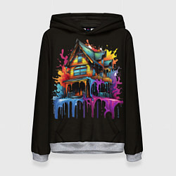 Толстовка-худи женская Дом в цветных брызгах, цвет: 3D-меланж
