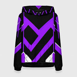 Толстовка-худи женская Фиолетово-белые полосы на чёрном фоне, цвет: 3D-черный