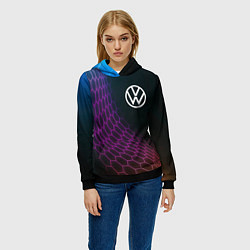 Толстовка-худи женская Volkswagen neon hexagon, цвет: 3D-черный — фото 2