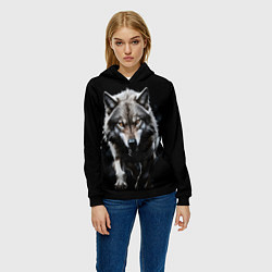 Толстовка-худи женская Нападающий славянский волк, цвет: 3D-черный — фото 2