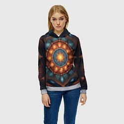 Толстовка-худи женская Симметричный орнамент - мандала узор со светящейся, цвет: 3D-меланж — фото 2