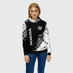 Толстовка-худи женская Хонда: следы от шин, цвет: 3D-черный — фото 2