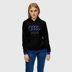 Толстовка-худи женская Audi neon logo, цвет: 3D-синий — фото 2