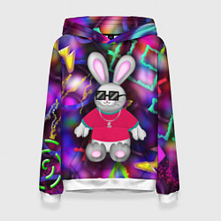 Толстовка-худи женская Кролик в футболке, цвет: 3D-белый