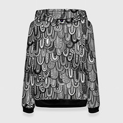Толстовка-худи женская Абстрактные перья черно - белые, цвет: 3D-черный