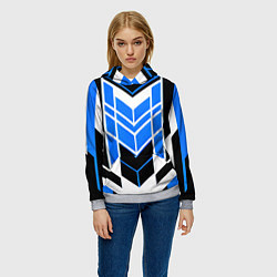 Толстовка-худи женская Blue and black stripes on a white background, цвет: 3D-меланж — фото 2
