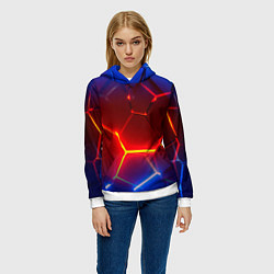 Толстовка-худи женская Светящиеся лавой неоновые плиты в разломе, цвет: 3D-белый — фото 2