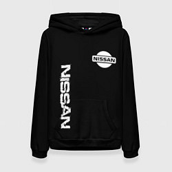 Толстовка-худи женская Nissan logo white auto, цвет: 3D-черный