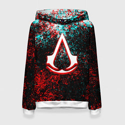 Толстовка-худи женская Assassins Creed logo glitch, цвет: 3D-белый