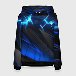 Толстовка-худи женская Абстракция синяя из градиента и линий, цвет: 3D-черный