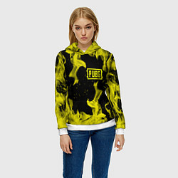 Толстовка-худи женская PUBG жёлтый огонь, цвет: 3D-белый — фото 2