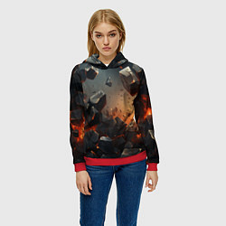 Толстовка-худи женская Эпичный взрыв из камней, цвет: 3D-красный — фото 2